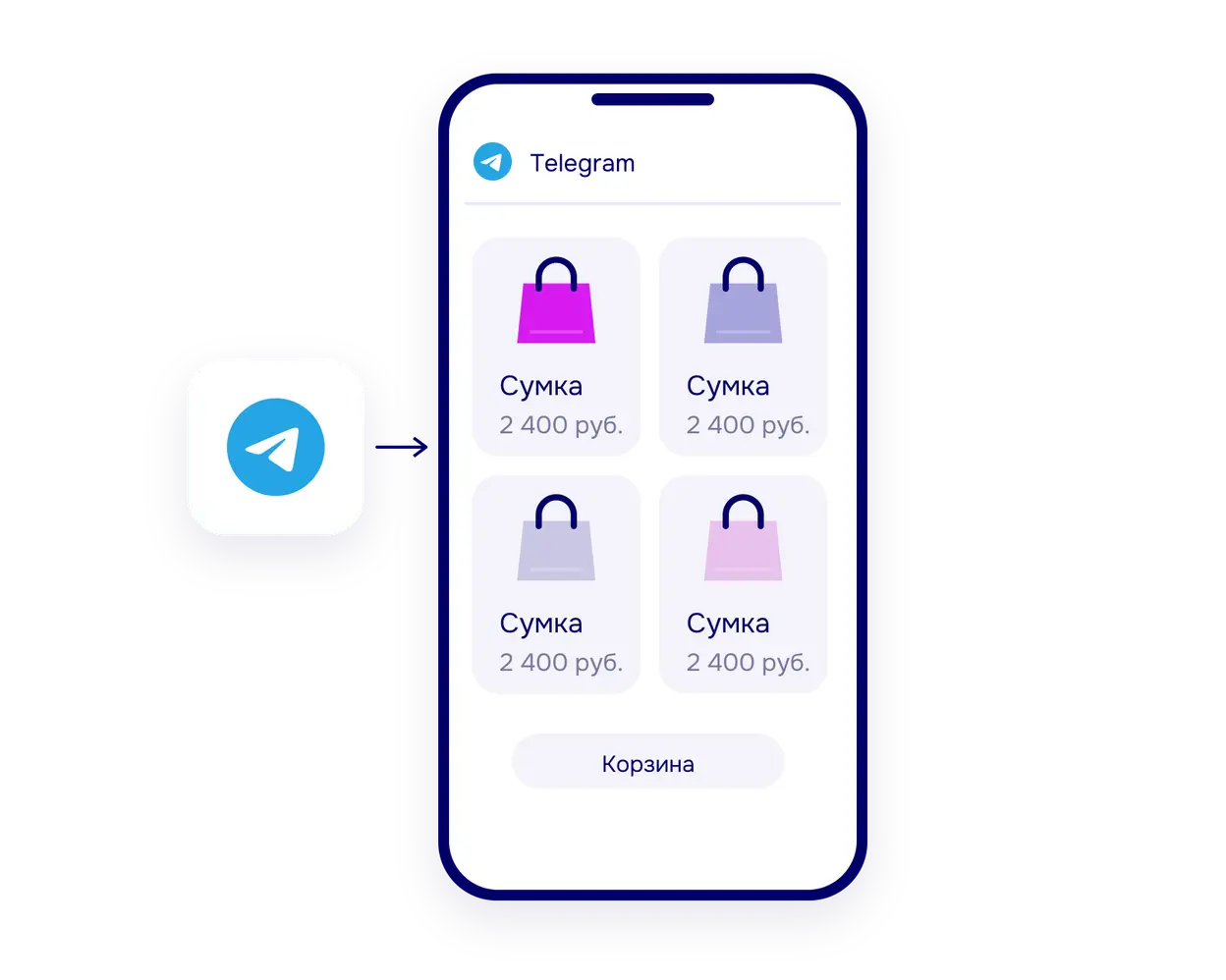 Каталог магазина внутри Telegram и корзина с заказом
