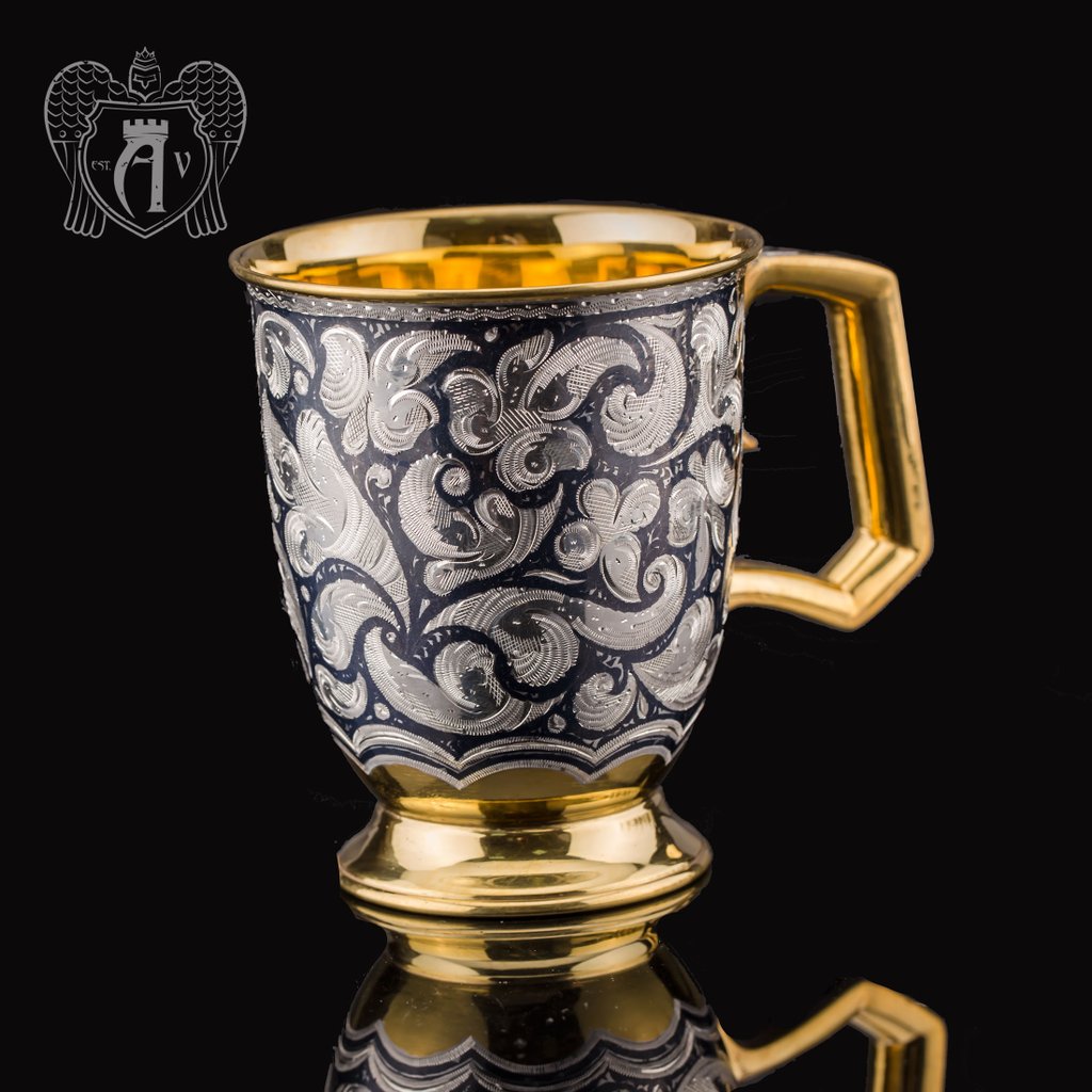 Кружка из серебра «Эдельвейс» с золочением