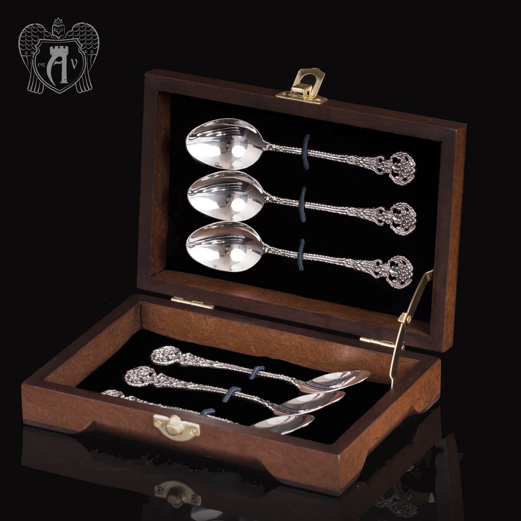 Кубачинские чайные ложки ручной работы «Ажурная» комплект 6 шт