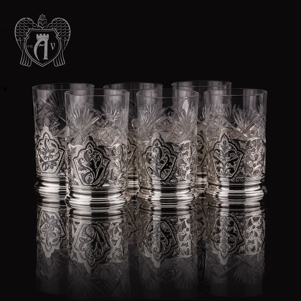 Набор подстаканников из  серебра «Вьюн»