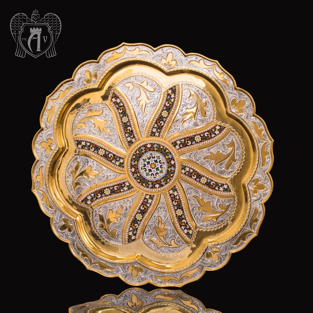 Поднос из серебра «Борджиа» с золочением и эмалью