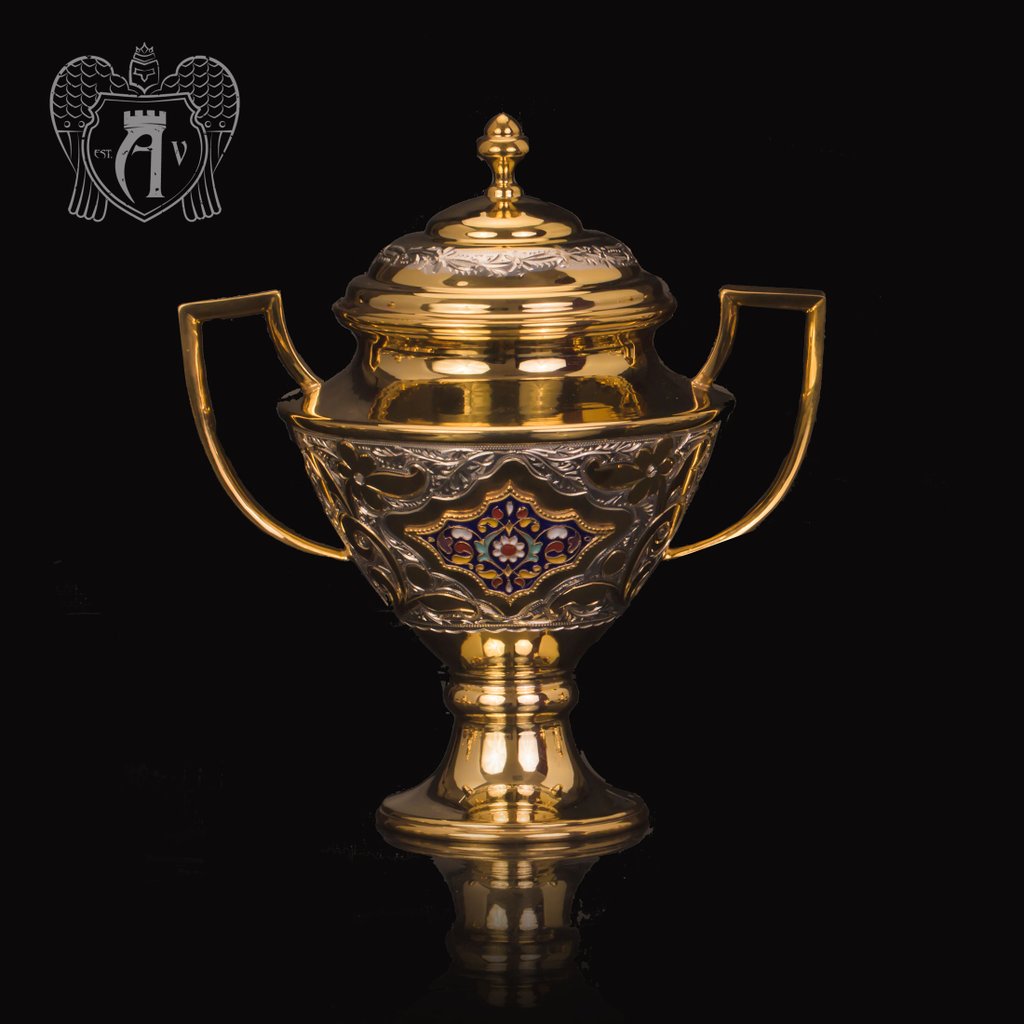 Сахарница из  серебра «Вальмонт» с золочением и эмалью