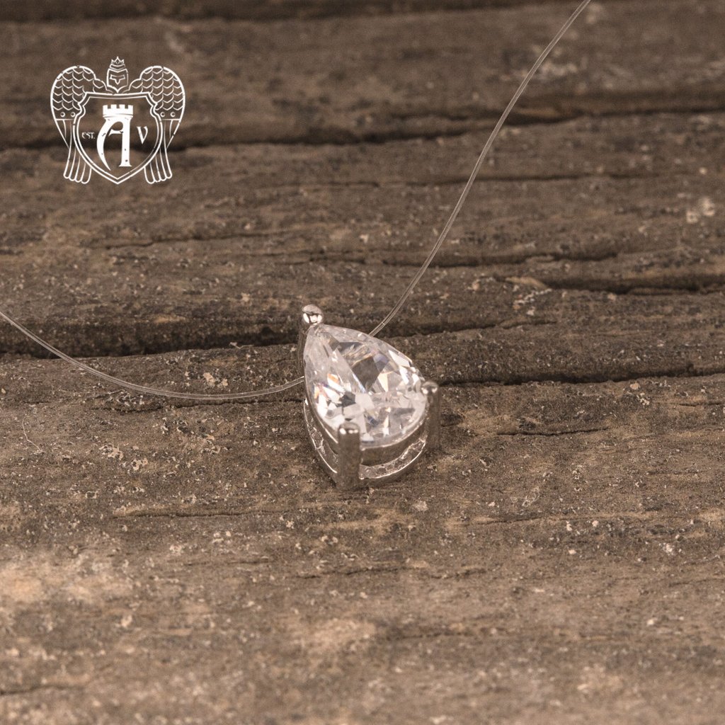 Серебряное колье невидимка «Капля» на леске