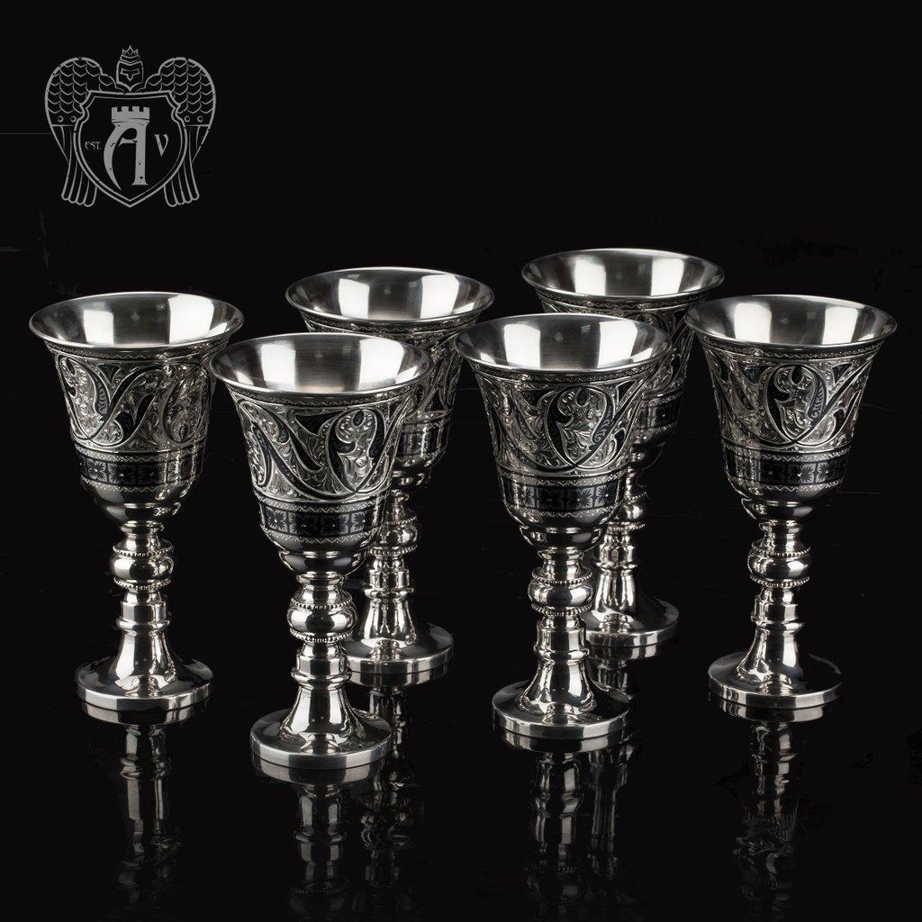 Серебряные бокалы «Александрия»  набор 6 шт