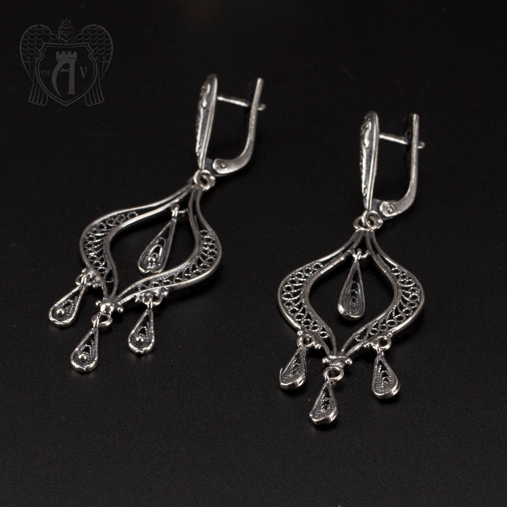 Серьги кубачинские с чернью «Ассоль»