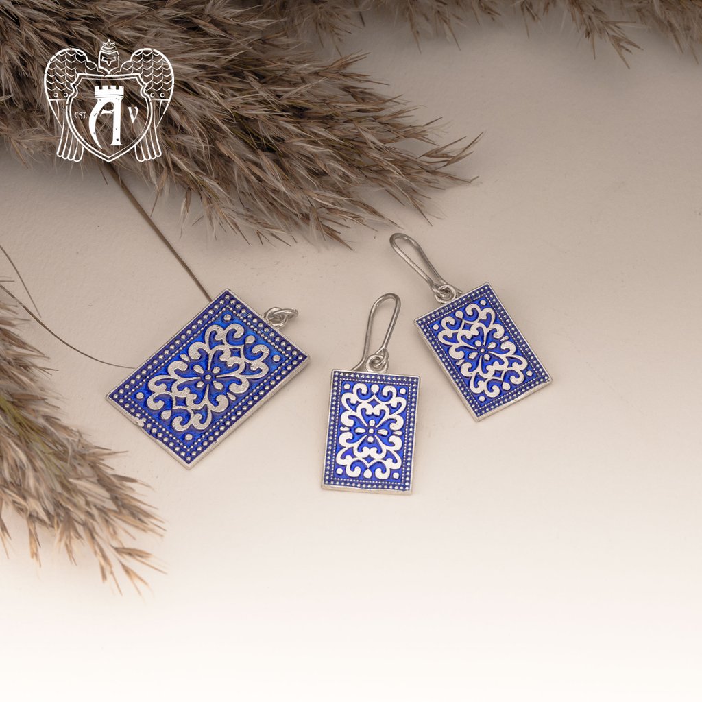 Серьги с подвеской из серебра с холодной эмалью - Ледяное Очарование 20841