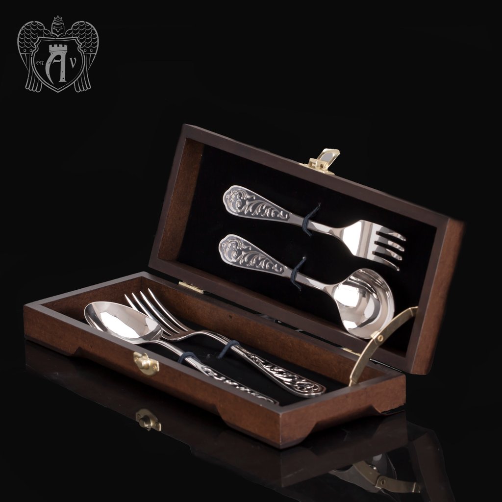 Столовый набор из серебра 925 пробы 2 персоны «Виноградная лоза» 4 предмета