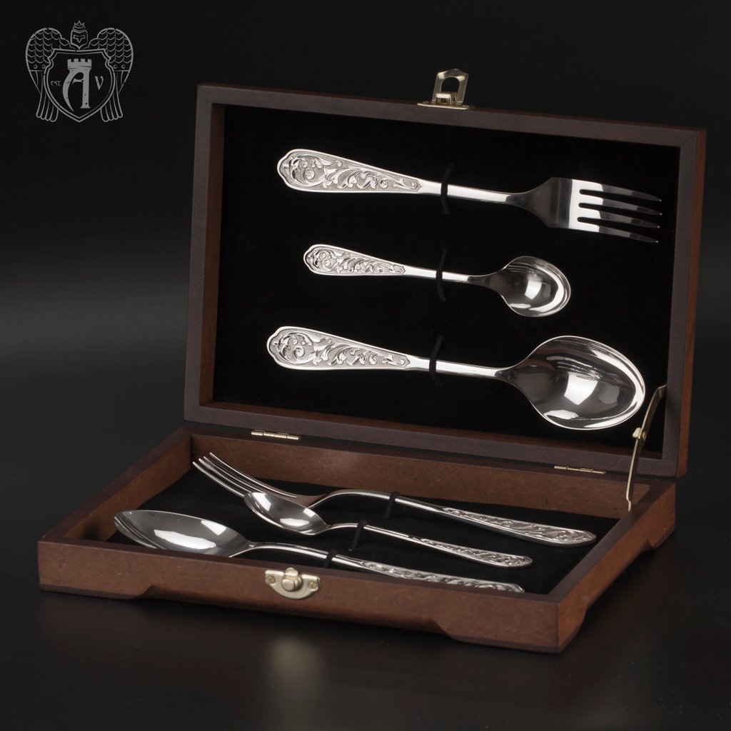 Столовый набор из серебра 925 пробы 2 персоны «Виноградная лоза» 6 предметов