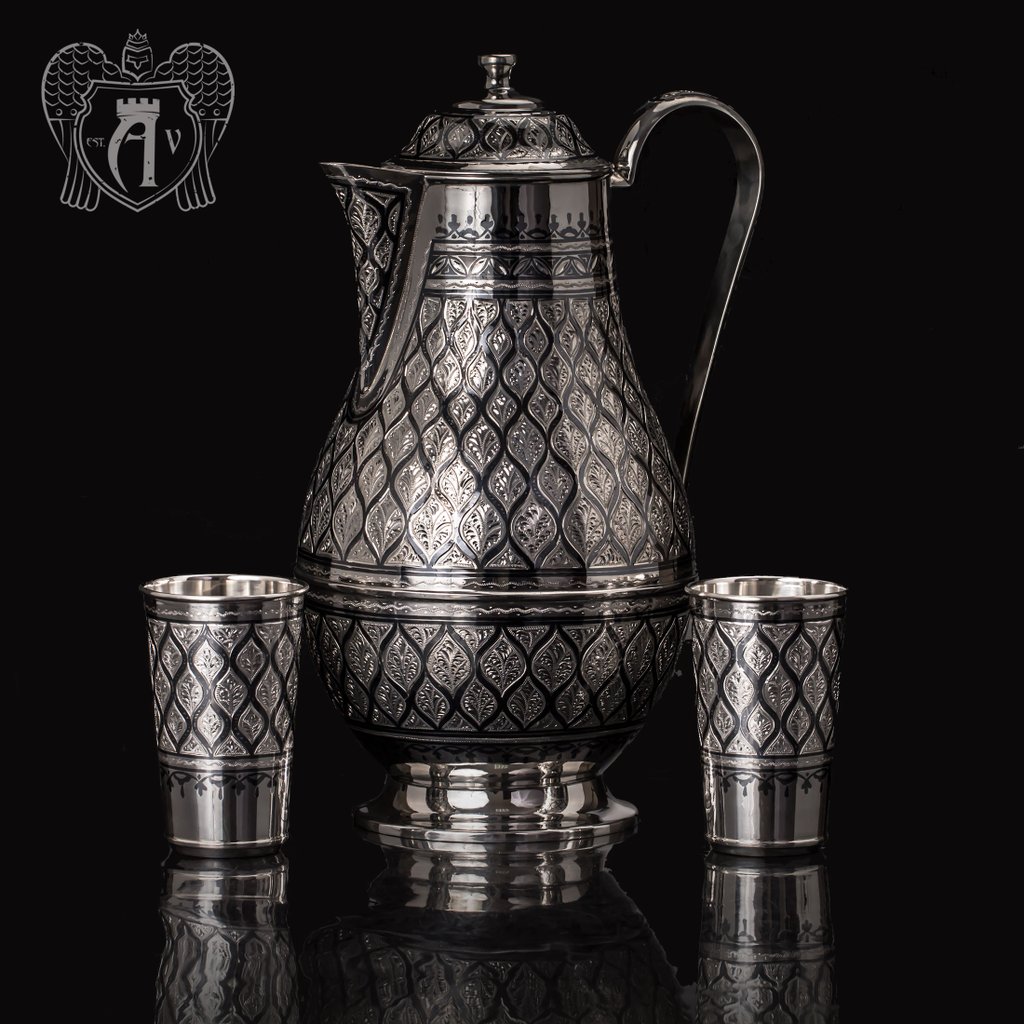 Большой кувшин и два стакана из серебра 925 пробы«Неаполь»