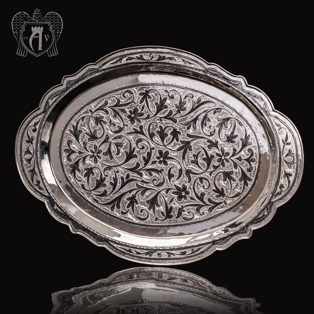 Большой поднос из серебра «Лоза»