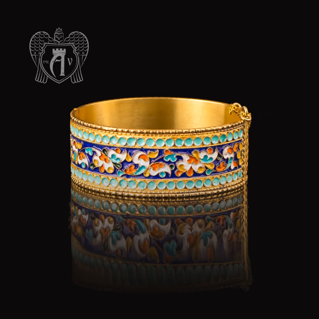 Браслет из серебра «Горянка» с позолотой и эмалью