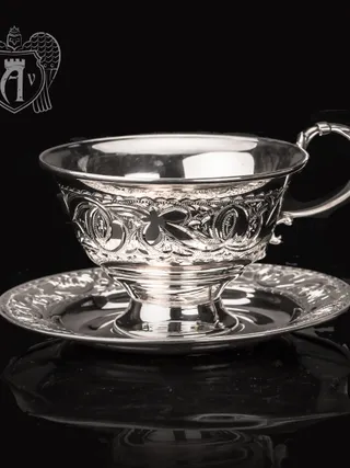 Чашка с блюдцем из серебра 925 пробы «Сияние»