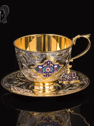 Чайная пара с золочением и эмалью «Ричмонд»