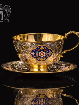 Чайная пара с золочением и эмалью «Вермонт»