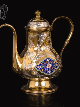 Чайник серебряный  «Ричмонд» с золочением и эмалью
