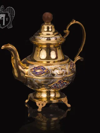 Чайник серебряный  «Вальмонт» с золочением и эмалью