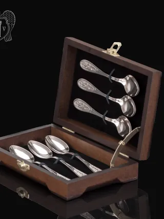 Чайные ложки из серебра  «Цветок» комплект 6 шт без черни