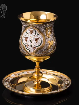 Еврейский кубок «Киддуш» с блюдцем из серебра с позолотой