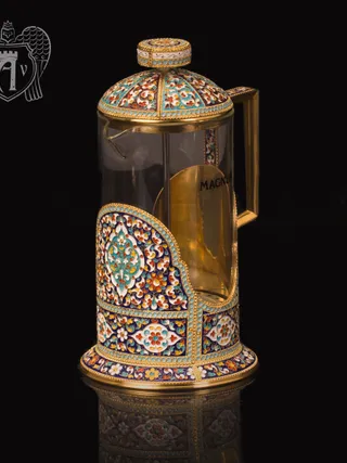 Френч-пресс из серебра с золочением и горячей эмалью «Сказка»