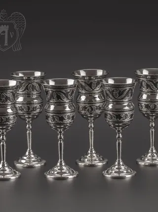 Фужеры из серебра «Рапунцель» набор 6 шт