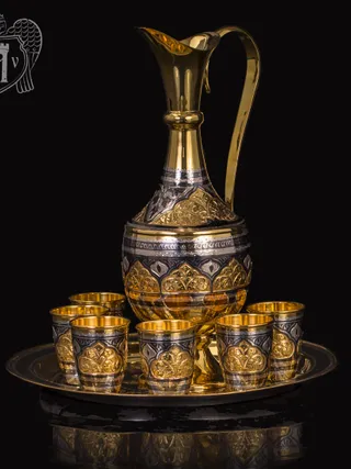 Коньячный сервиз из серебра  «Адалия» с золочением
