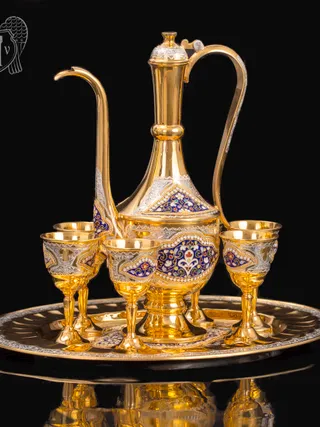 Коньячный сервиз из серебра с горячей эмалью «Дворцовый»