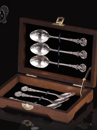 Кубачинские чайные ложки ручной работы «Ажурная» комплект 6 шт