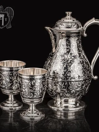 Кувшин и два стакана  из серебра  «Клио»