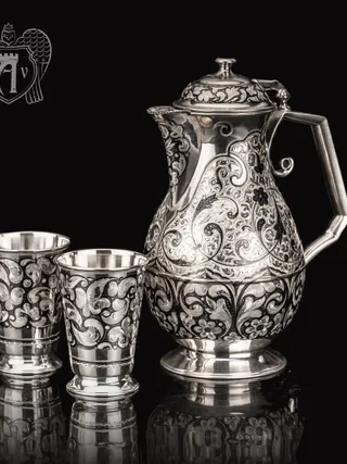 Кувшин и два стакана  из серебра  «Весна»