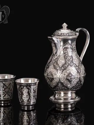 Набор для воды кувшин и два стакана из серебра «Марокко»