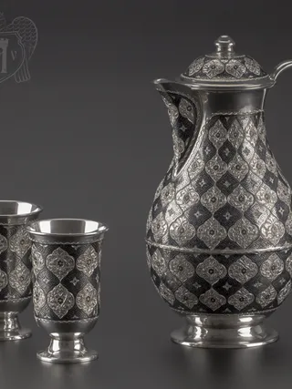 Набор для воды кувшин и два стакана из серебра «Родной дом»