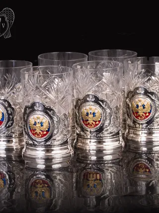 Набор подстаканников из  серебра «Двуглавый орел»