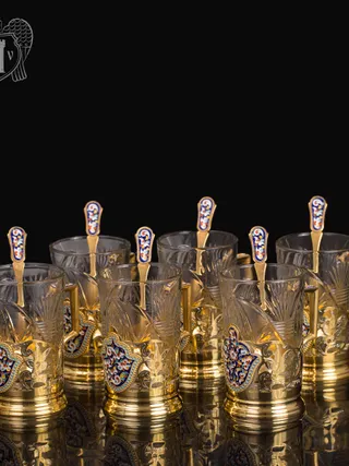 Набор подстаканников из  серебра «Царский» с ложками