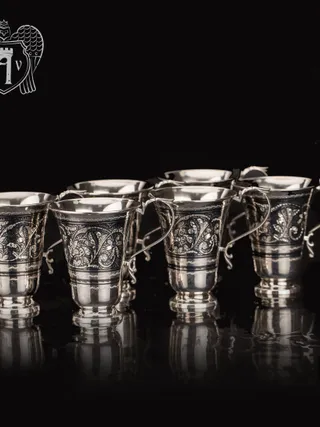 Набор серебряных кружек «Лилия» 6 штук