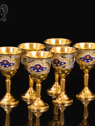 Набор серебряных рюмок с позолотой и эмалью  «Дворцовый»