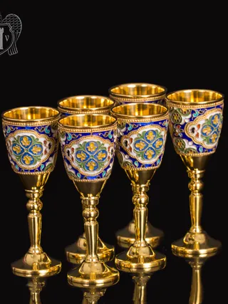 Набор серебряных рюмок с позолотой и эмалью  «Сильмариллион»