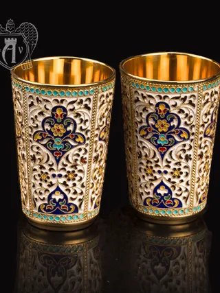 Набор серебряных стаканов «Иллюзион» с золочением и эмалью 2 шт