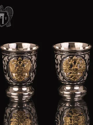 Набор серебряных стопок  «Герб России» 2 шт
