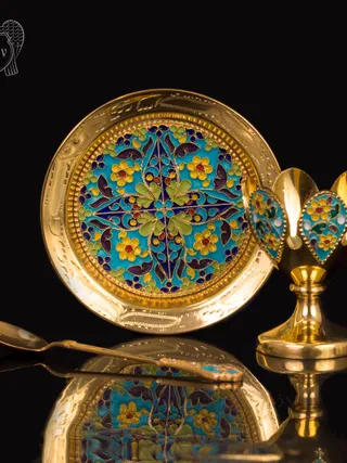 Пашотница на тарелочке с ложкой «Аркона» с золочением и эмалью