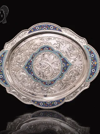 Поднос из серебра «Бенедикт» с  эмалью