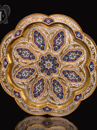 Поднос серебряный «Бухарест» с золочением и горячей эмалью