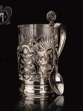 Подстаканник из серебра  «Бомонт» с ложкой