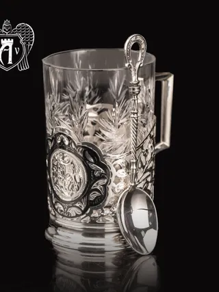 Подстаканник из серебра  «Клод» с ложкой