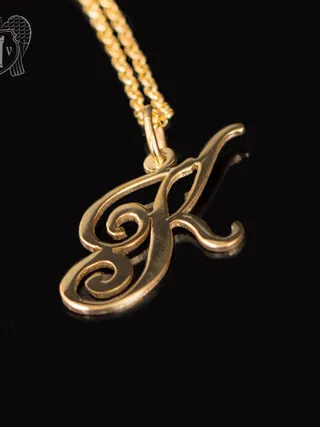 Подвеска с цепью  из серебра «Буква К» с золочением
