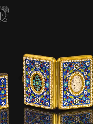 Портсигар серебряный и зажигалка «Атлант» с эмалью