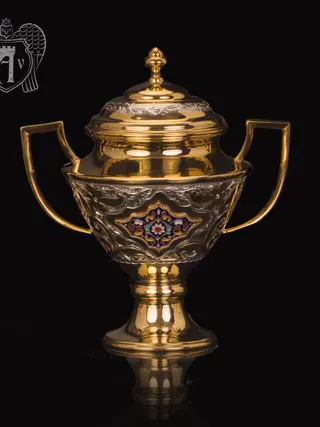 Сахарница из  серебра «Вальмонт» с золочением и эмалью