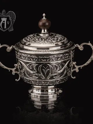 Сахарница серебряная с ручками  «Гренада»