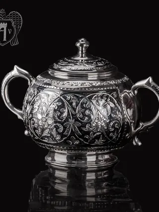 Сахарница серебряная с ручками  «Клио»