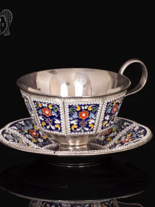 Серебряная чайная пара «Калейдоскоп-2» с эмалью