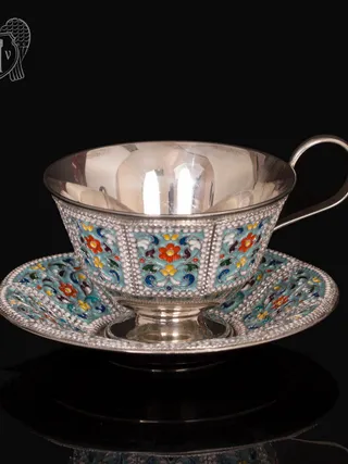 Серебряная чайная пара «Калейдоскоп» с эмалью